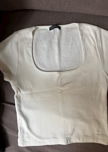 Bershka Beyaz Kısa Kollu Keten Kadın Tişört