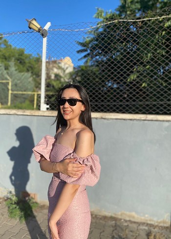 36 Beden pembe Renk Pembe Drapeli Mini Straplez Elbise