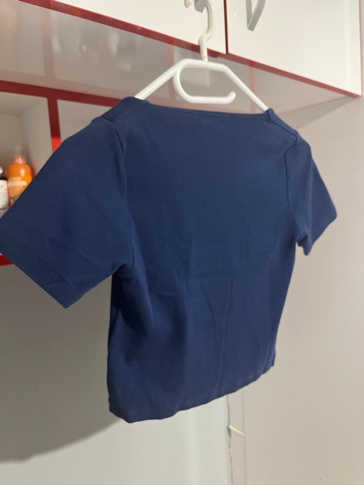 Kadın Koyu Mavi Kısa Crop Top - Görsel 5