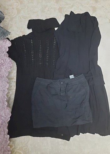 Siyah Mini Keten etek+iki adet siyah elbise