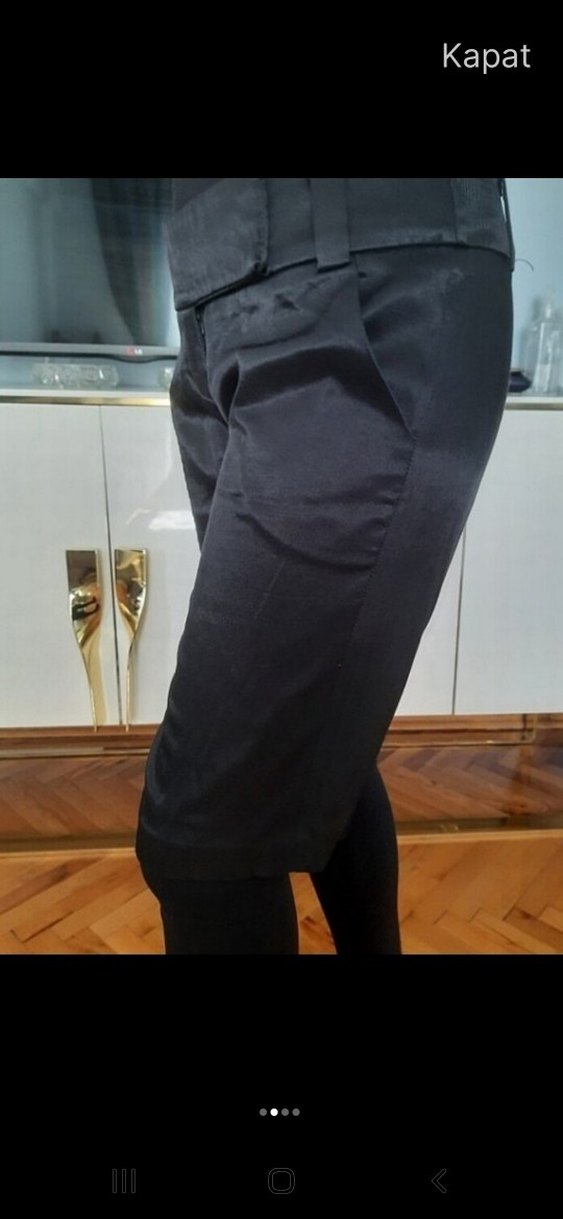 Siyah Mini Saten Kemerli Kadın Pantolon - Görsel 2