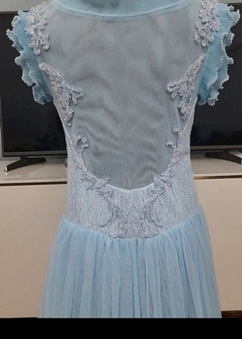 Mavi İşlemeli Uzun Abiye Elbise - Görsel 6