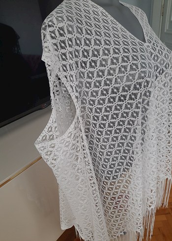 Dantel Detaylı Beyaz Uzun Kadın Pareo - Görsel 2