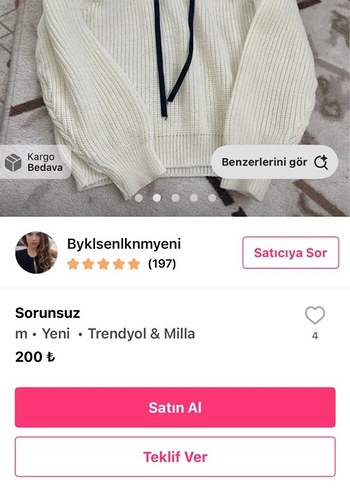 Beyaz Kapüşonlu Örgü Triko Midi Kazak