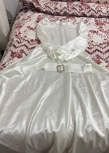 Beyaz Uzun Kollu Midi Kadın Elbise - Görsel 2