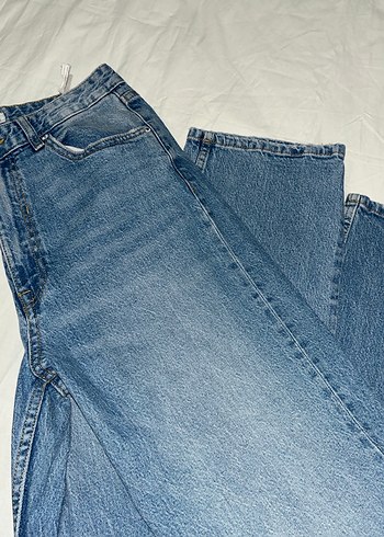 Pull and Bear Düğmeli Rahat Kesim Mavi Kadın Kot Pantolon