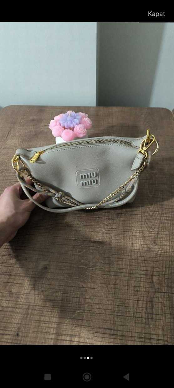Bej Deri Kadın El Çantası - Miu Miu - Görsel 3