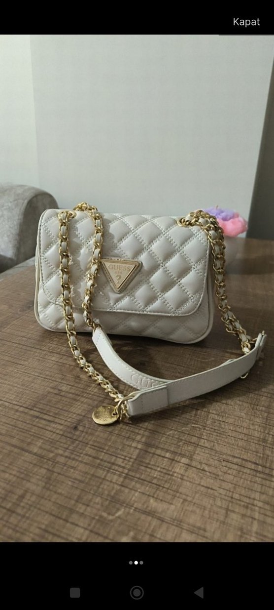 Beyaz Zincir Detaylı Deri Kadın Çanta - Görsel 2