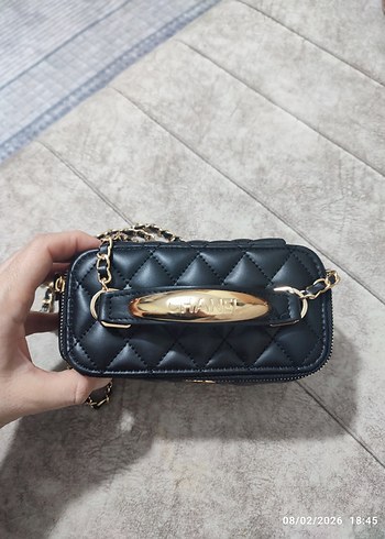 Zincir Detaylı Siyah Deri Kadın Çanta - Görsel 3