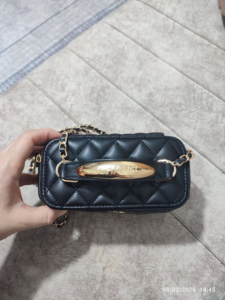 Zincir Detaylı Siyah Deri Kadın Çanta - Görsel 3