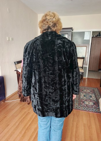 Diğer Siyah Kadın Peluş Kürk Detaylı Midi Ceket