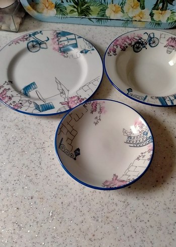 Mavi Pastel Renkli Desenli Yemek Tabağı Seti karaca - Görsel 7