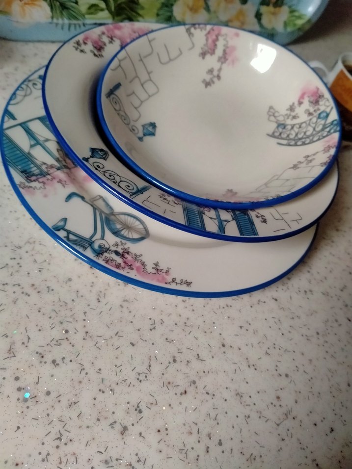 Mavi Pastel Renkli Desenli Yemek Tabağı Seti karaca - Görsel 2