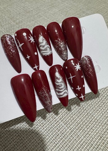 Parlak Kırmızı Yılbaşı Temalı Tırnak - Görsel 2