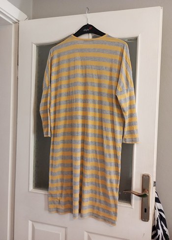 xs Beden Sarı Gri Çizgili Midi Tunik