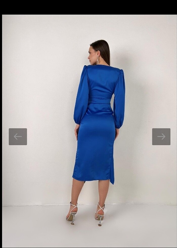 SAKS MAVİSİ SATEN ABİYE ELBİSE - Görsel 3