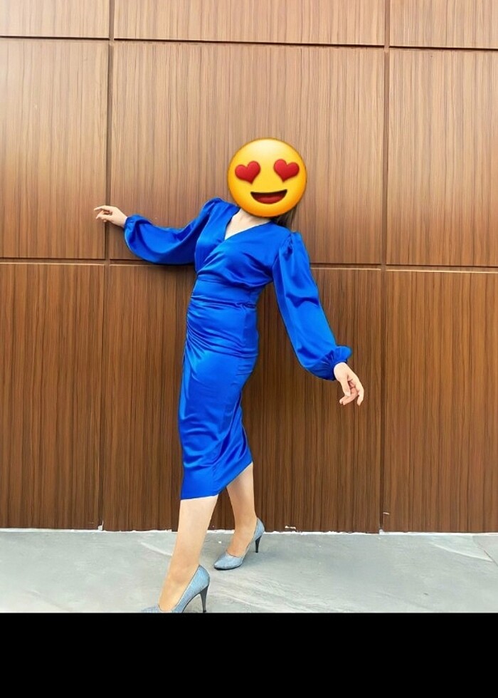 SAKS MAVİSİ SATEN ABİYE ELBİSE - Görsel 4