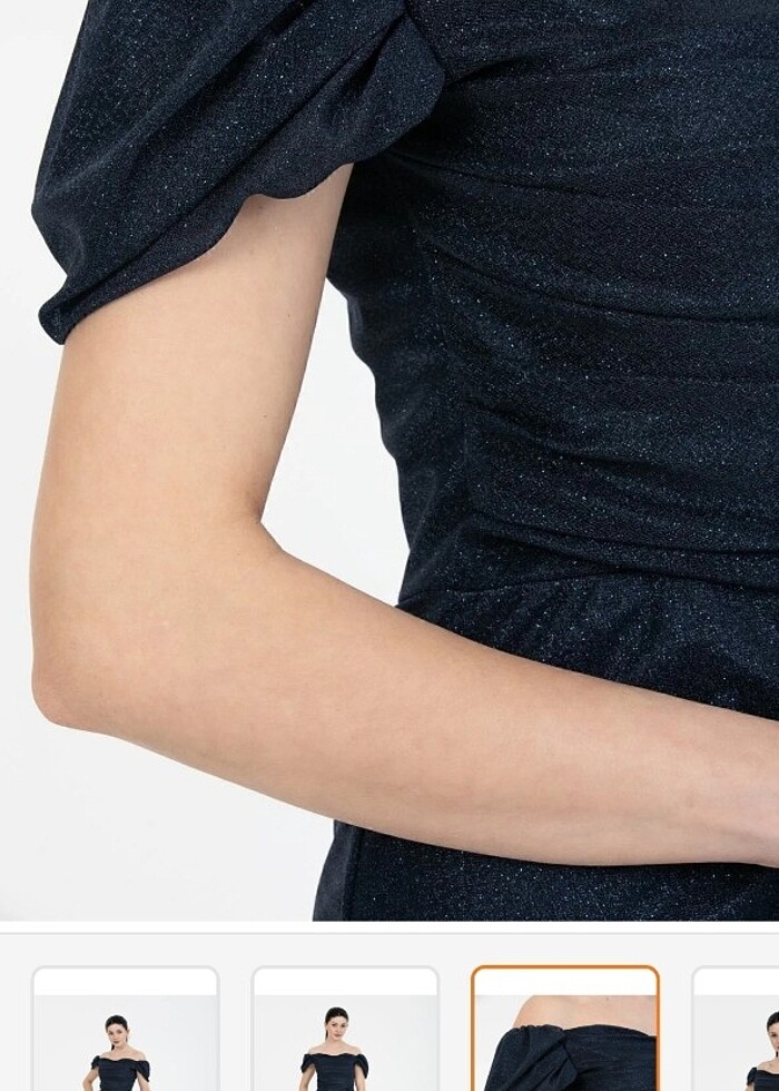 SİMLİ DRAPELİ YIRTMACLI LACİVERT ABİYE ELBİSE - Görsel 2