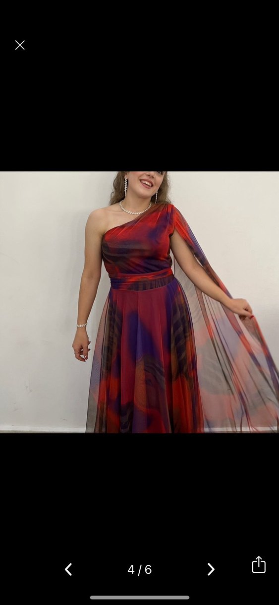 Tek Omuzlu Çok Renkli Uzun Elbise - Görsel 2