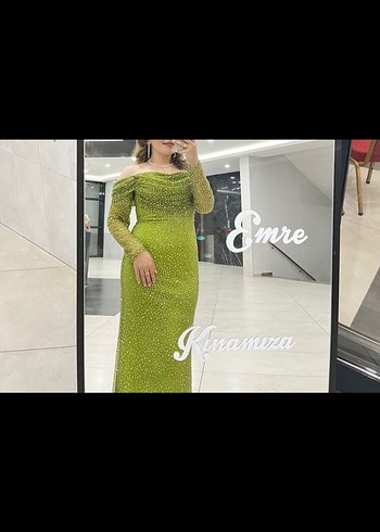 Kadın Taşlı  Yeşil Uzun Abiye Elbise - Görsel 5