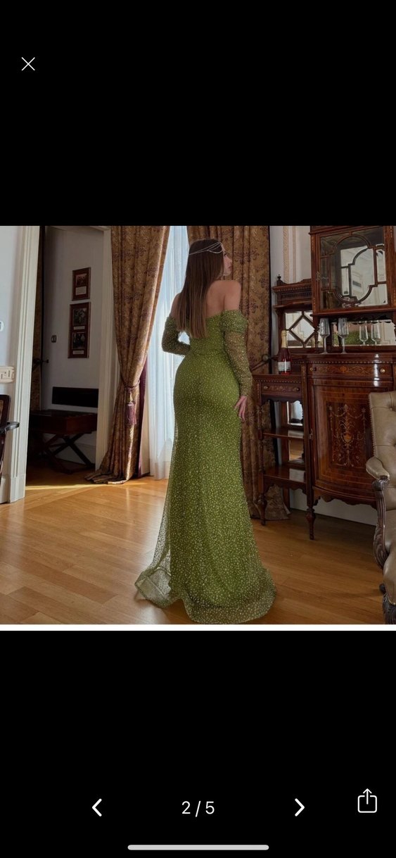 Kadın Taşlı  Yeşil Uzun Abiye Elbise - Görsel 2