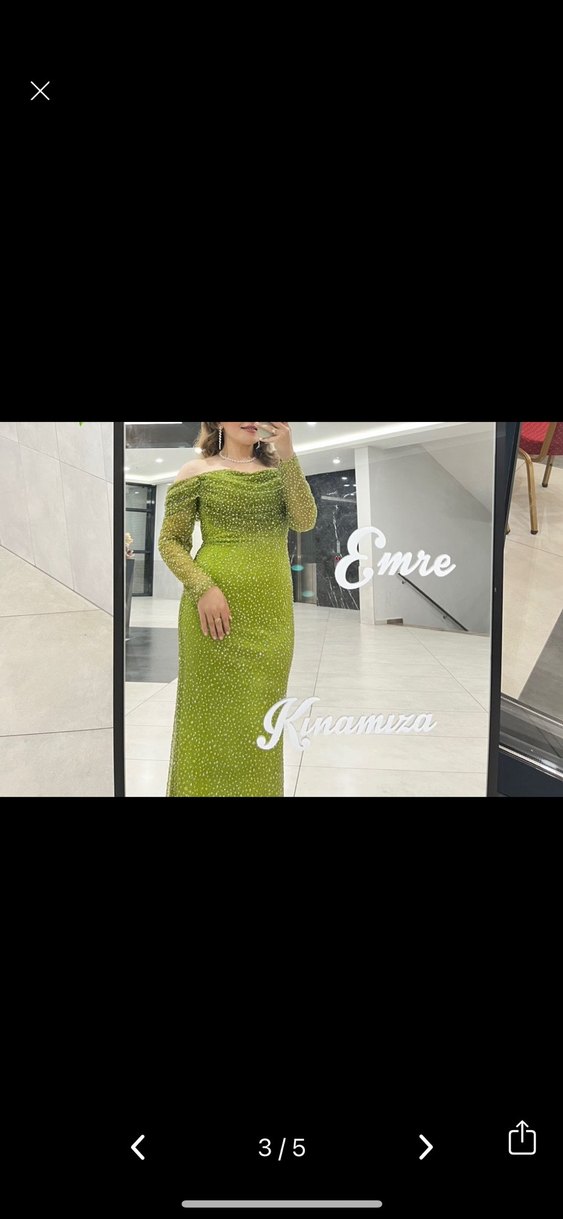 Kadın Taşlı  Yeşil Uzun Abiye Elbise - Görsel 5
