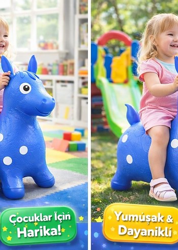 Mavi Noktalı Şişme Oyuncak At ÇOCUK ŞİŞME ZIP ZIP OYUNCAK - Görsel 7