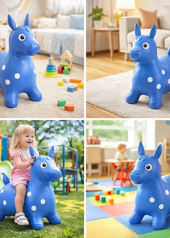 Mavi Noktalı Şişme Oyuncak At ÇOCUK ŞİŞME ZIP ZIP OYUNCAK - Görsel 2