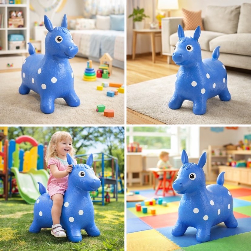 Mavi Noktalı Şişme Oyuncak At ÇOCUK ŞİŞME ZIP ZIP OYUNCAK - Görsel 2