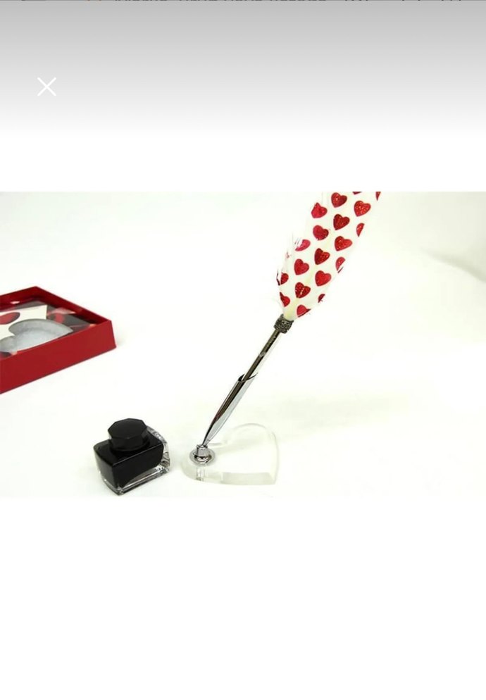 Divit seti Kırmızı Kalpli Tüylü Mürekkep Kalemi Seti - Görsel 3