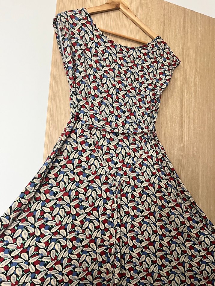 Renkli V Yaka Piliseli Uzun Bohem Elbise - Görsel 2