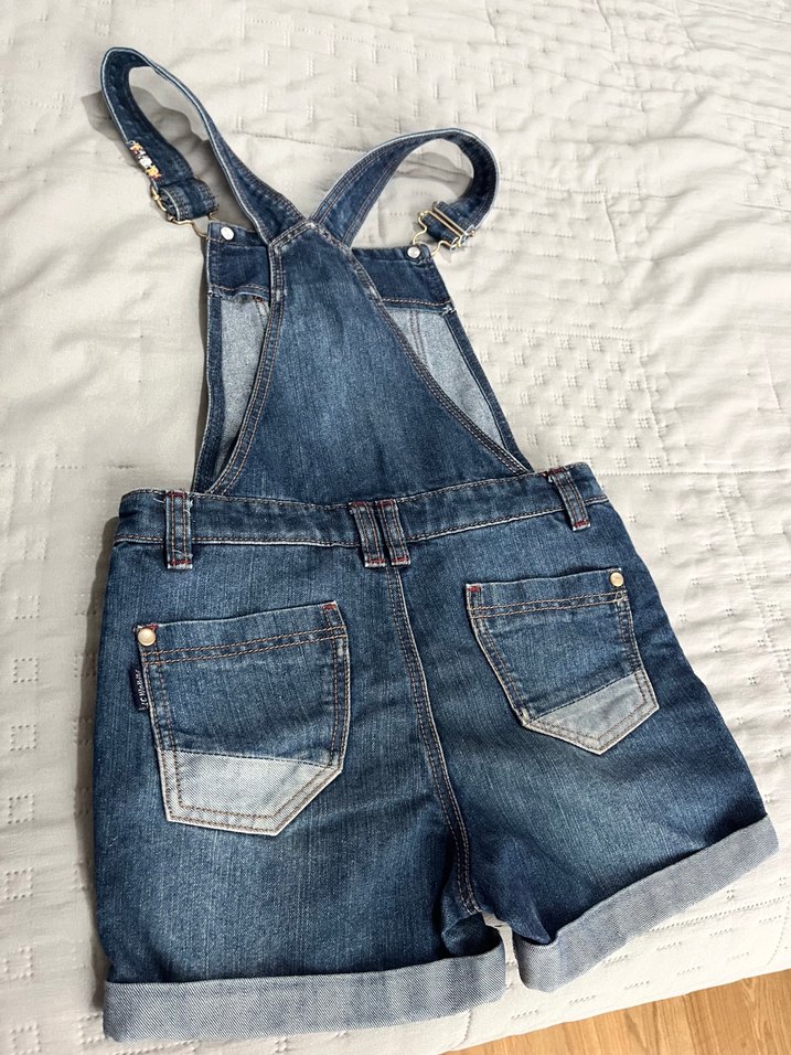 Nakışlı Renkli Kız Kot Tulum - Görsel 2