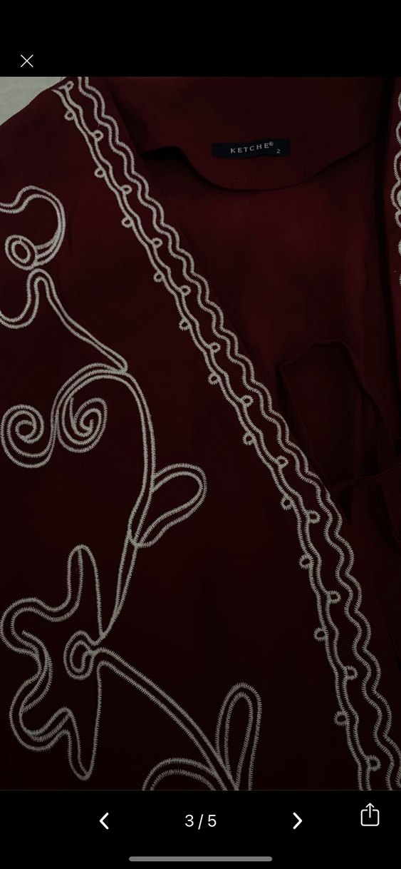 Bordo Nakışlı Bohem Kadın Ceket - Görsel 2