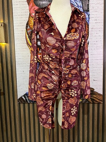 s Beden bordo Renk Stradivarius marka elbise