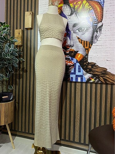 Diğer Triko kumaş crop etek takım