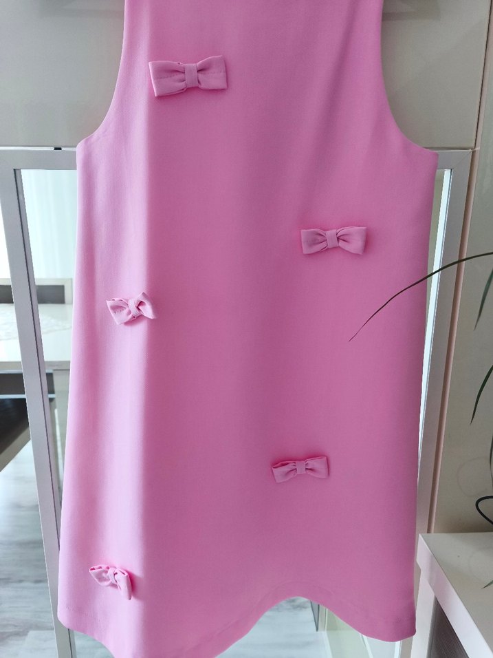 Kız Çocuk Pembe Fiyonklu Kolsuz Elbise - Görsel 4