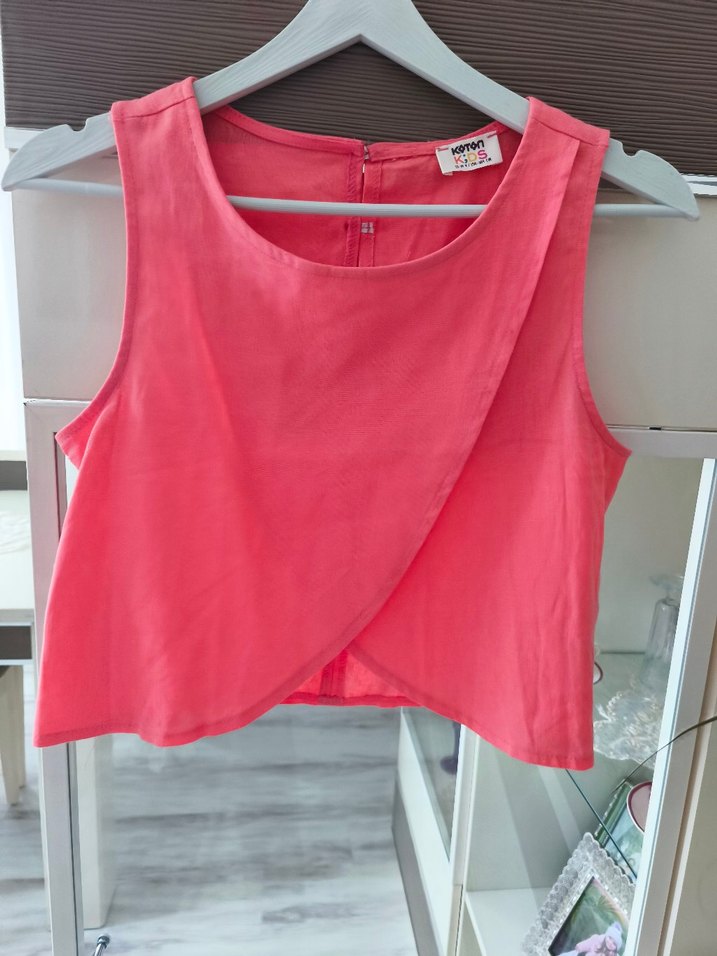 Kolsuz Kırmızı Keten Bluz - Görsel 3