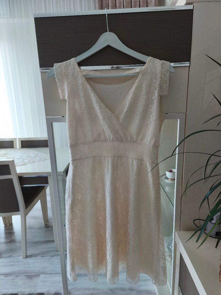 Bej Midi Dantel Mini Gelinlik - Görsel 3