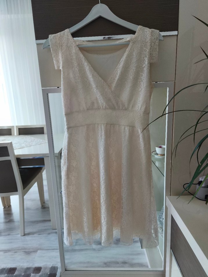 Bej Midi Dantel Mini Gelinlik - Görsel 2