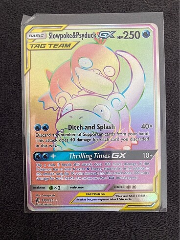 Pokemon Slowpoke & Psyduck GX 239/236 Unified Minds Rainbow Rare