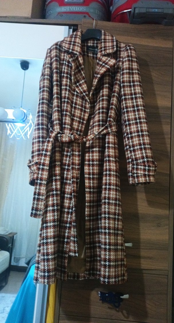 Düğmeli Kahverengi Uzun Kadın Kaban - Görsel 3