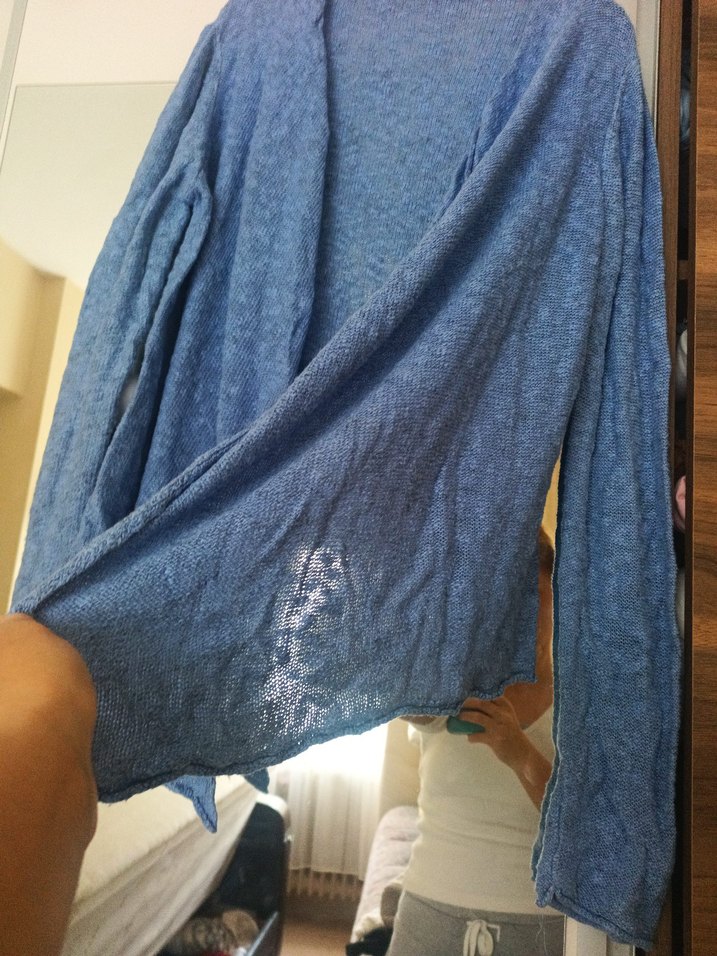 Mavi Örgü Kadın Hırka - Görsel 3