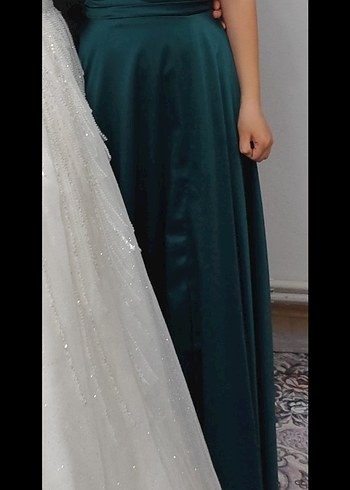 Yeşil Drapeli Straplez Uzun Abiye Elbise