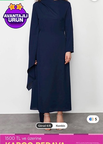 Drapeli Lacivert Uzun Kollu Kadın Elbise - Görsel 2