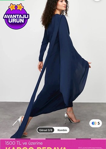 Lacivert Yüksek Yakalı Uzun Kollu Kadın Elbise - Görsel 2