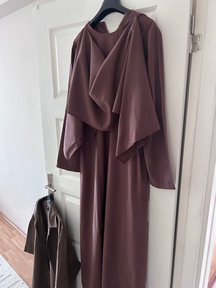 Kahverengi Uzun Kollu Salaş Elbise - Görsel 2