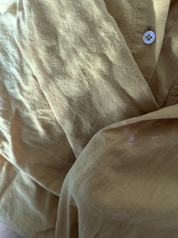 Sarı Düğmeli Keten Kadın Gömlek - Görsel 4