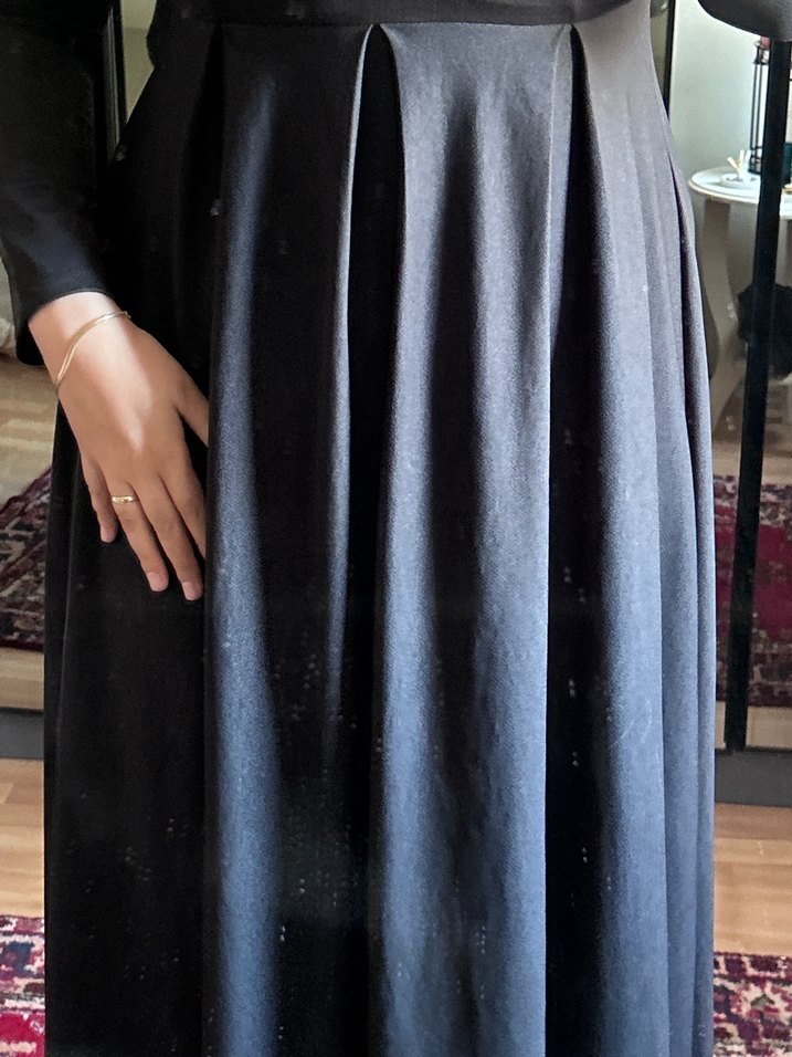 Siyah Uzun Kollu Salaş Keten Elbise - Görsel 5