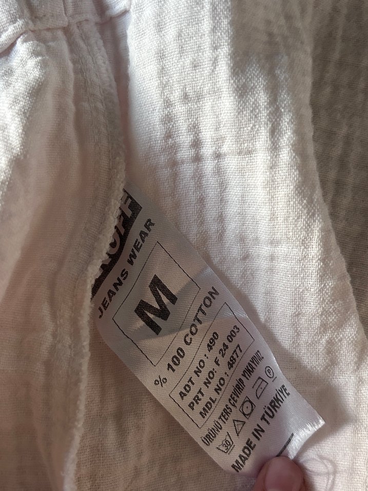 Düğmeli Beyaz Keten Salaş Gömlek - Görsel 3