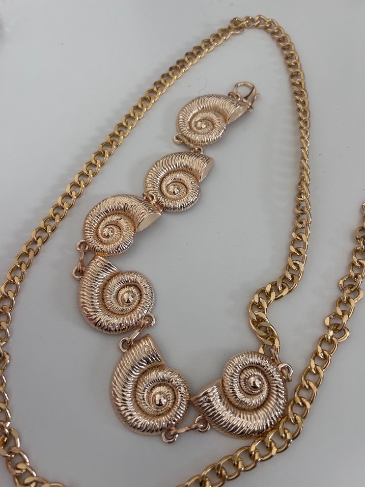 Yılan Desenli Zincir Detaylı Altın Kemer - Görsel 2